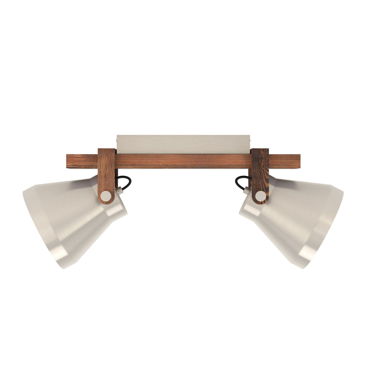 Cawton Twin Spotlight with Wooden Base and Steel Lampshades