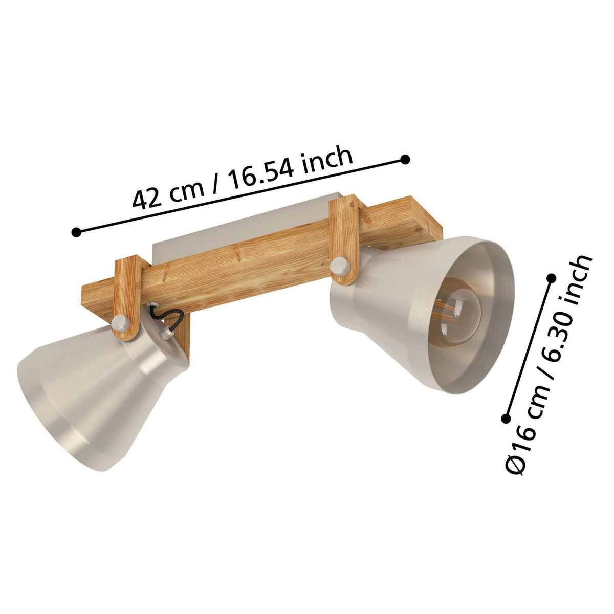 Cawton Twin Spotlight with Wooden Base and Steel Lampshades