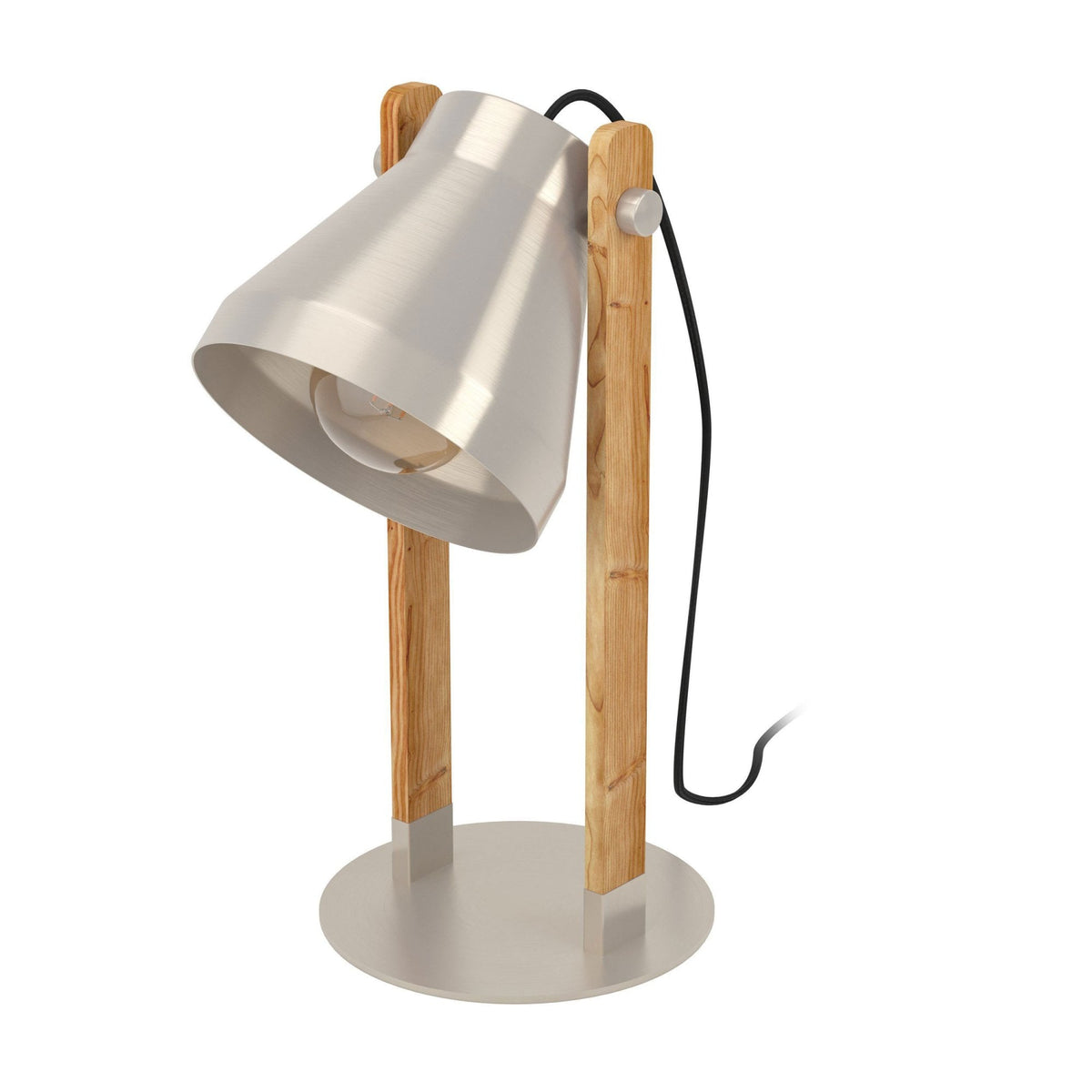 Cawton Table Lamp with Wooden Detail and Steel Lampshade