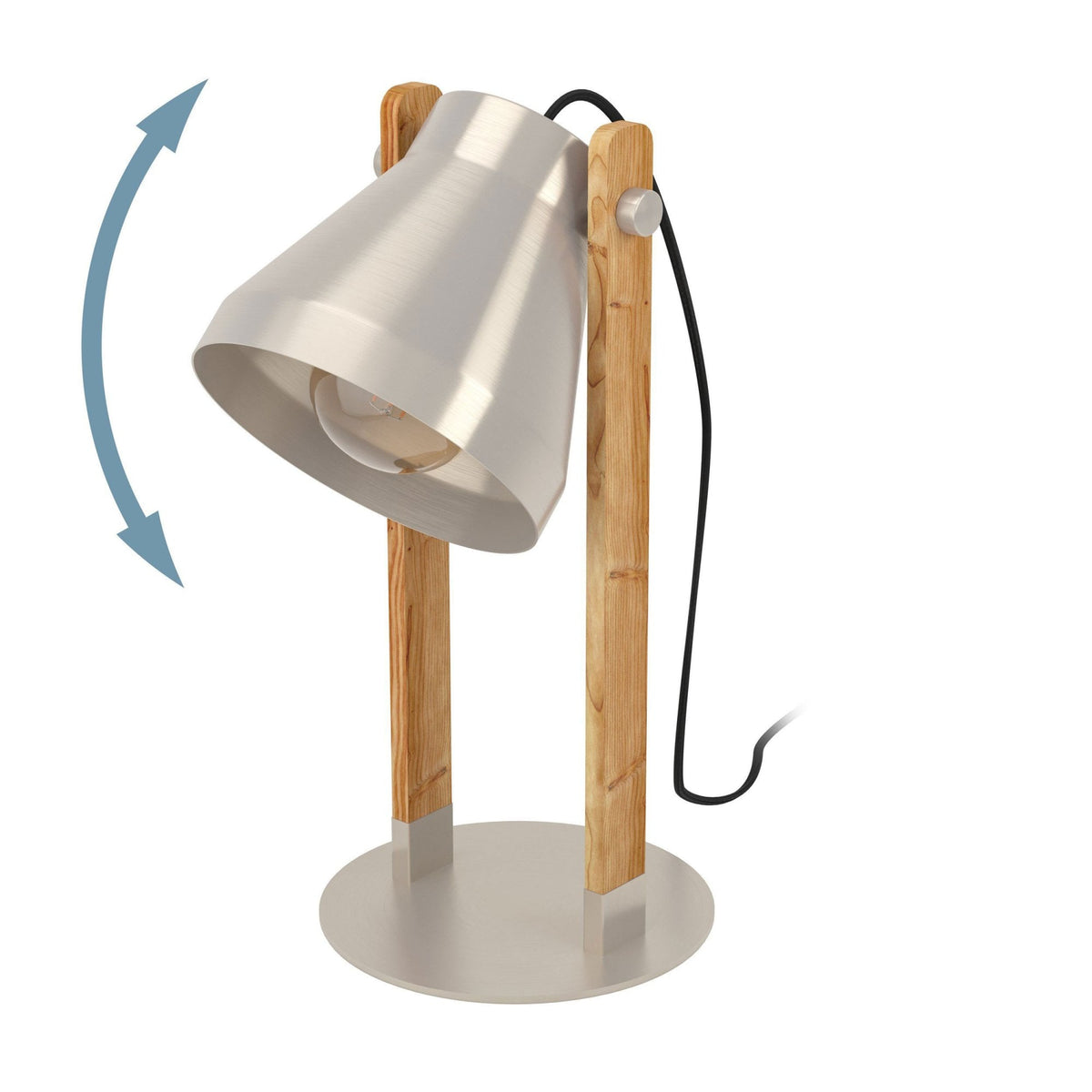 Cawton Table Lamp with Wooden Detail and Steel Lampshade