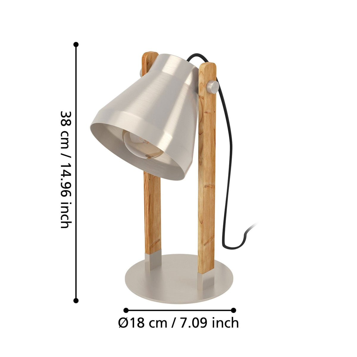 Cawton Table Lamp with Wooden Detail and Steel Lampshade