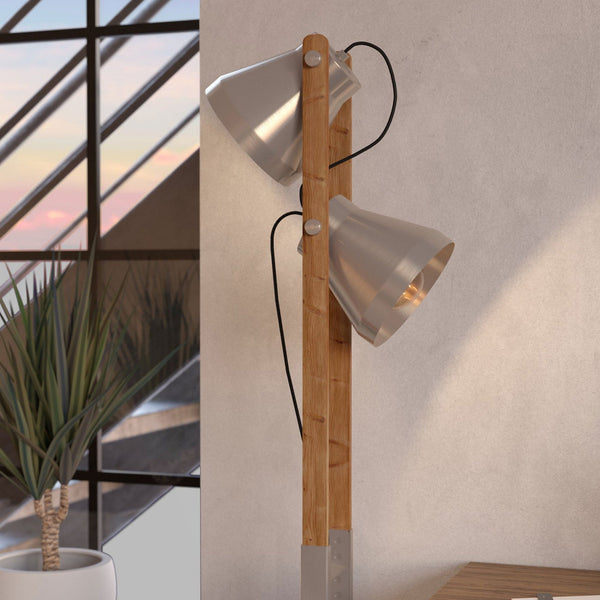 Cawton Floor Lamp with Wooden Detail and Steel Lampshade