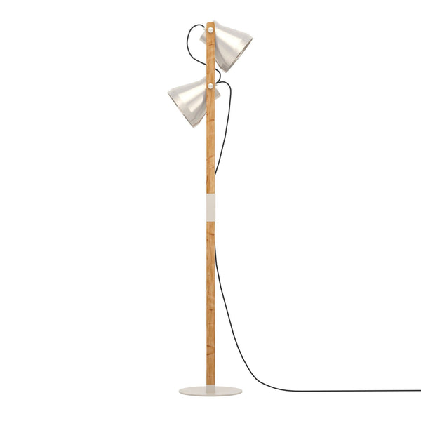 Cawton Floor Lamp with Wooden Detail and Steel Lampshade
