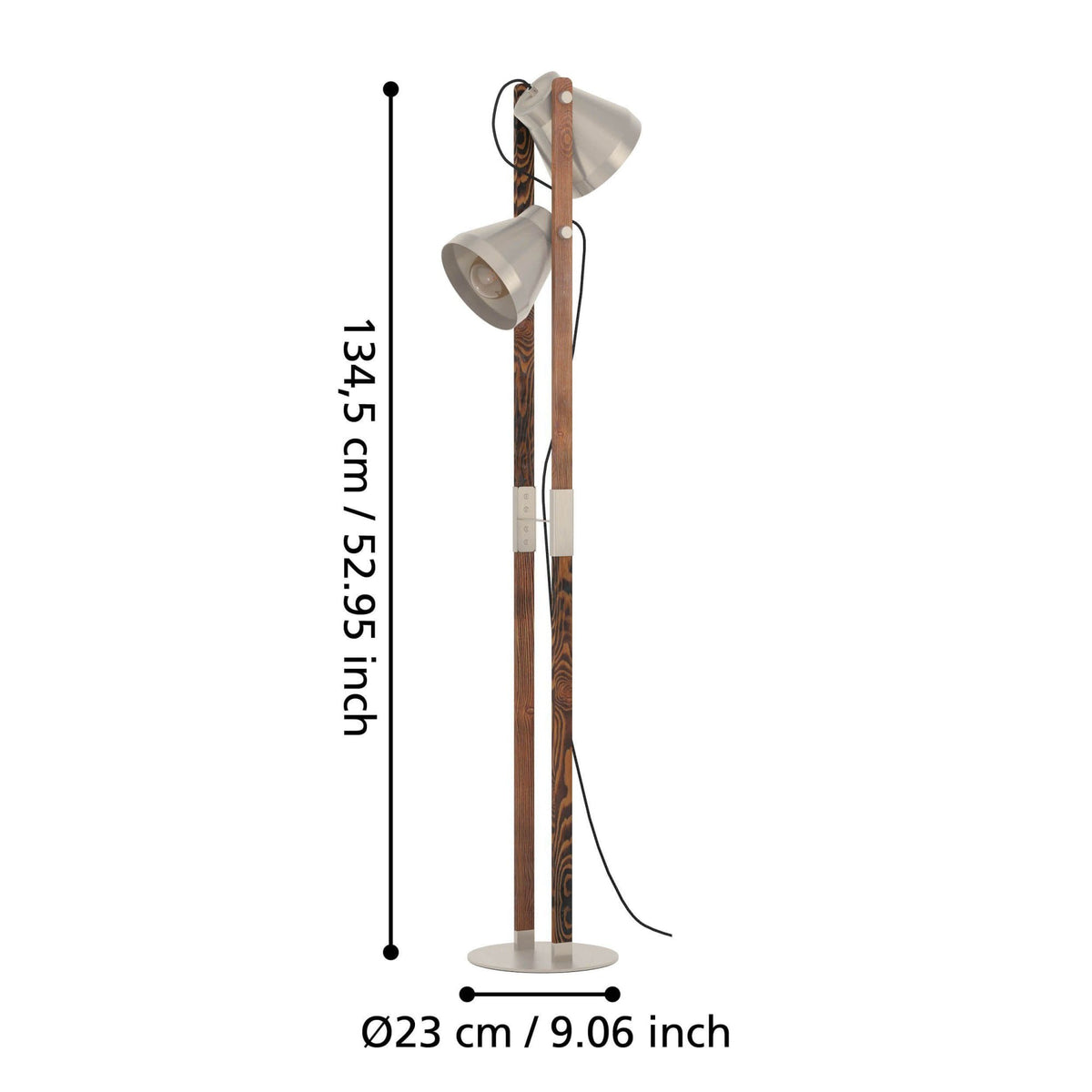 Cawton Floor Lamp with Wooden Detail and Steel Lampshade