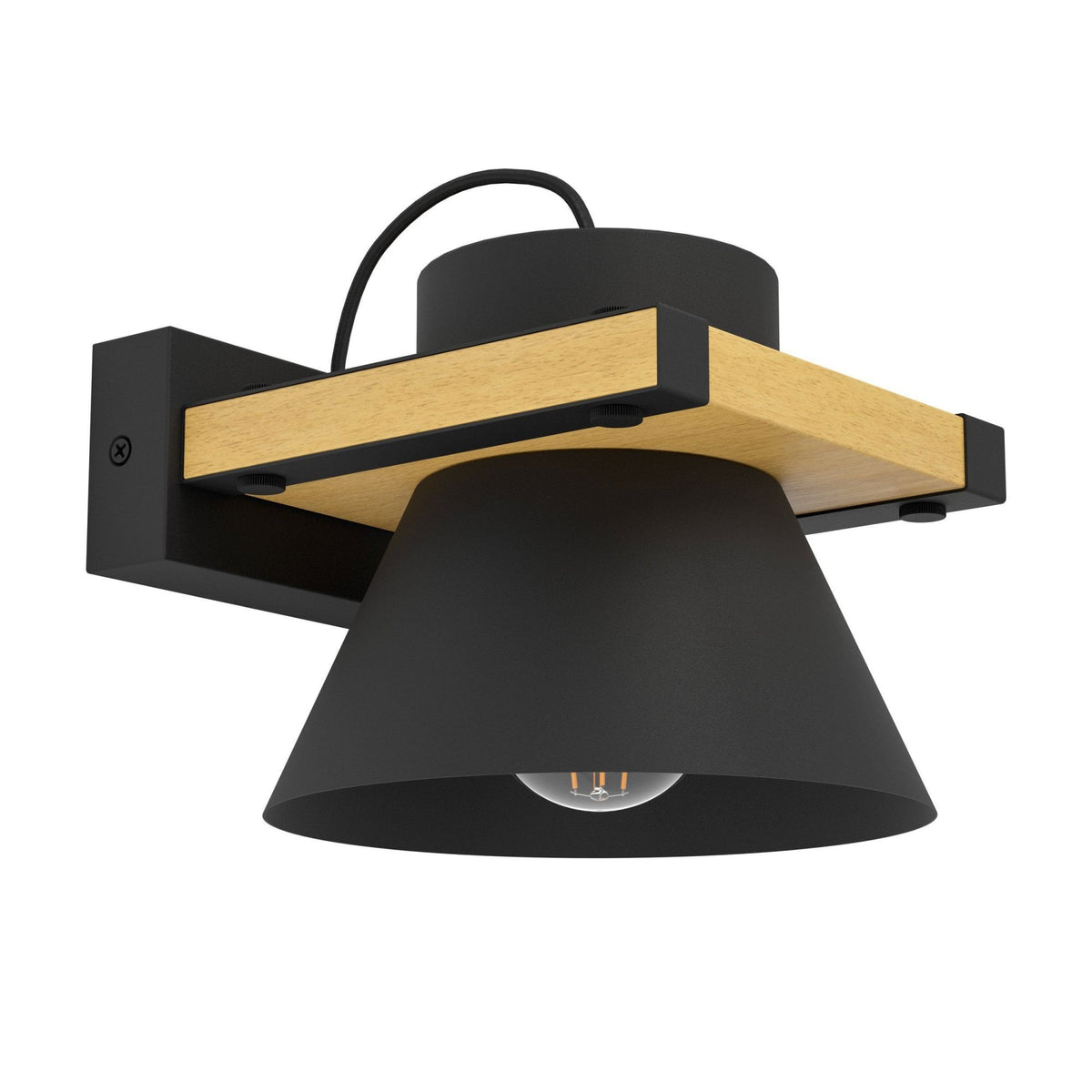 Maccles Wall Light in Black with Wood Detailing