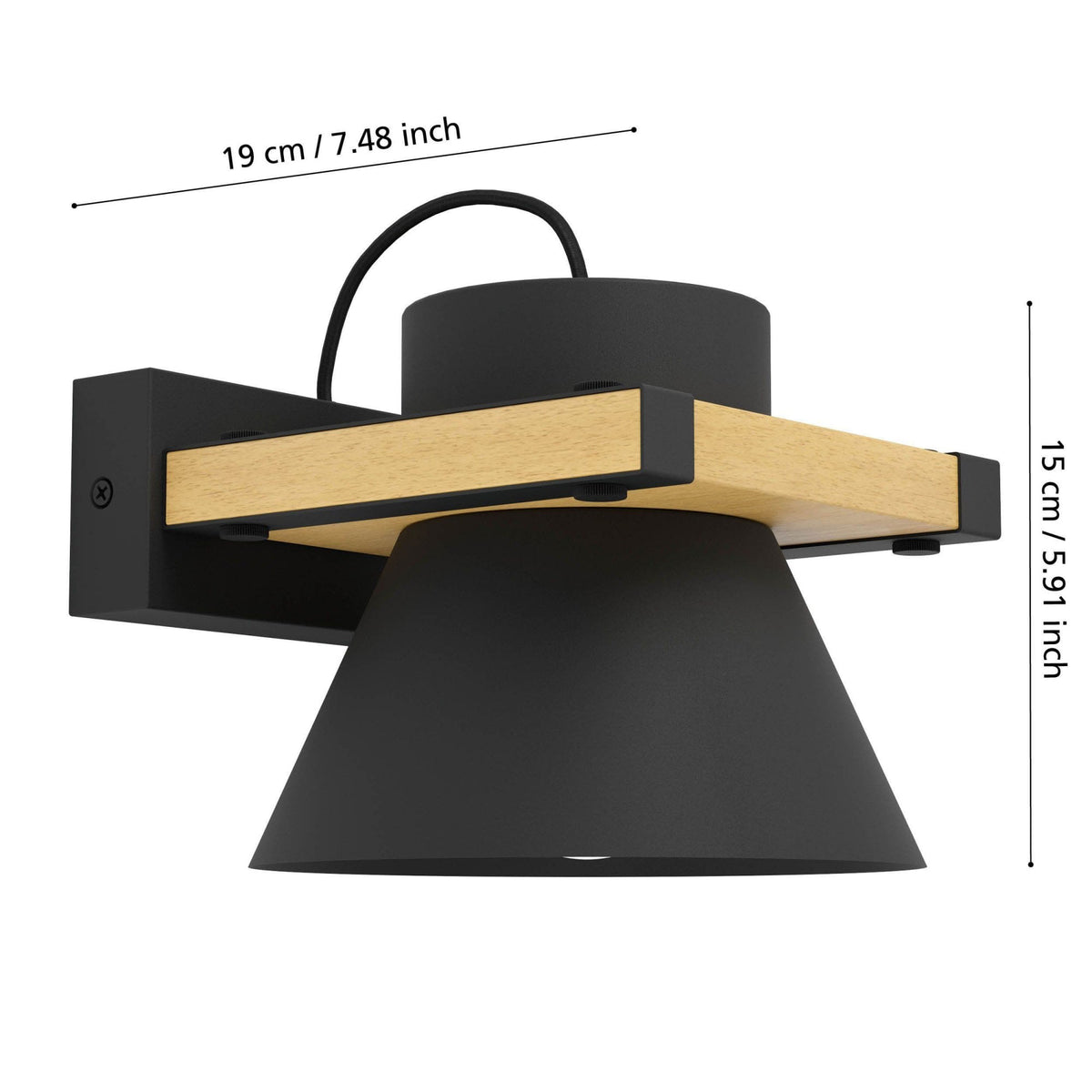 Maccles Wall Light in Black with Wood Detailing