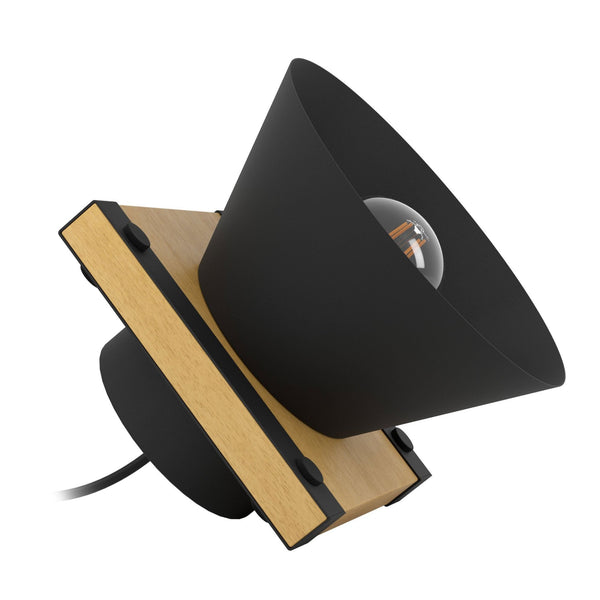 Maccles Table Lamp in Black with Wood Detailing