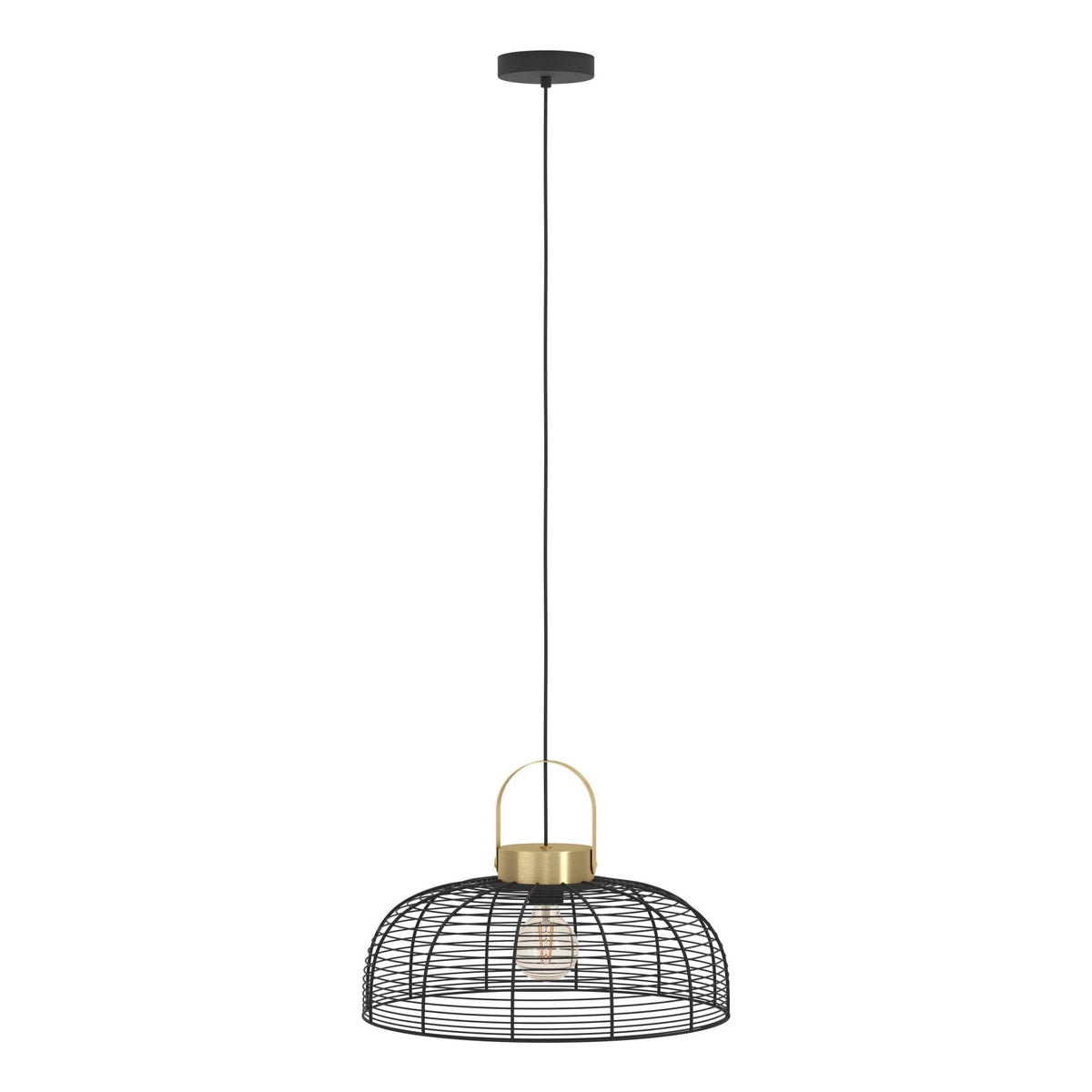 Roundham 450mm Pendant with Black Wired Lampshade with Brushed Brass Detailing