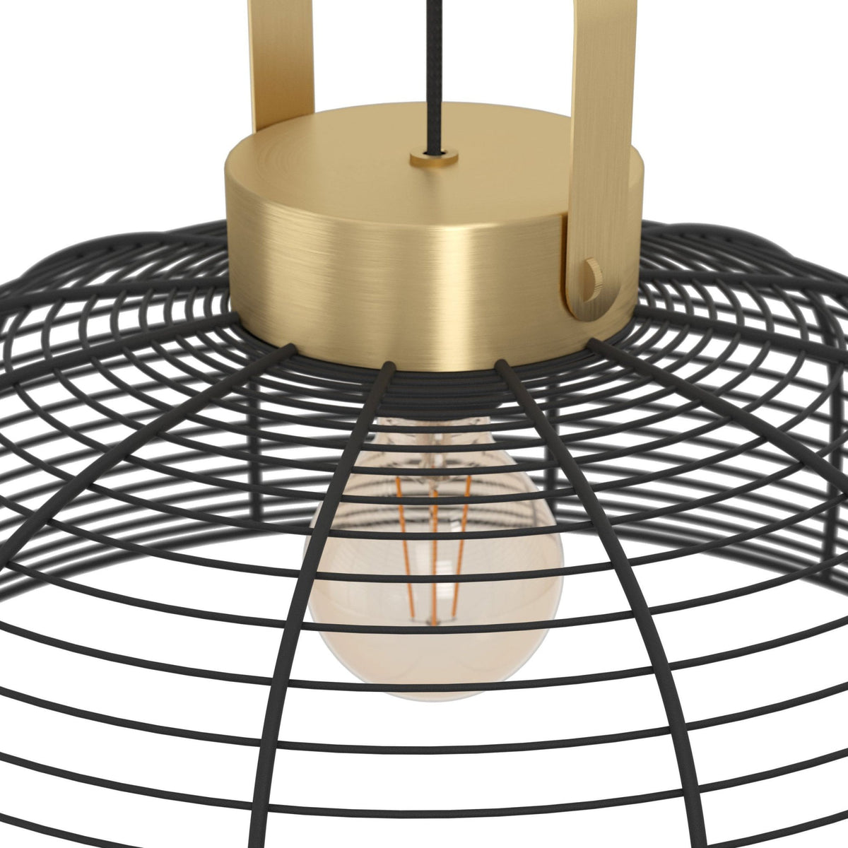 Roundham 450mm Pendant with Black Wired Lampshade with Brushed Brass Detailing