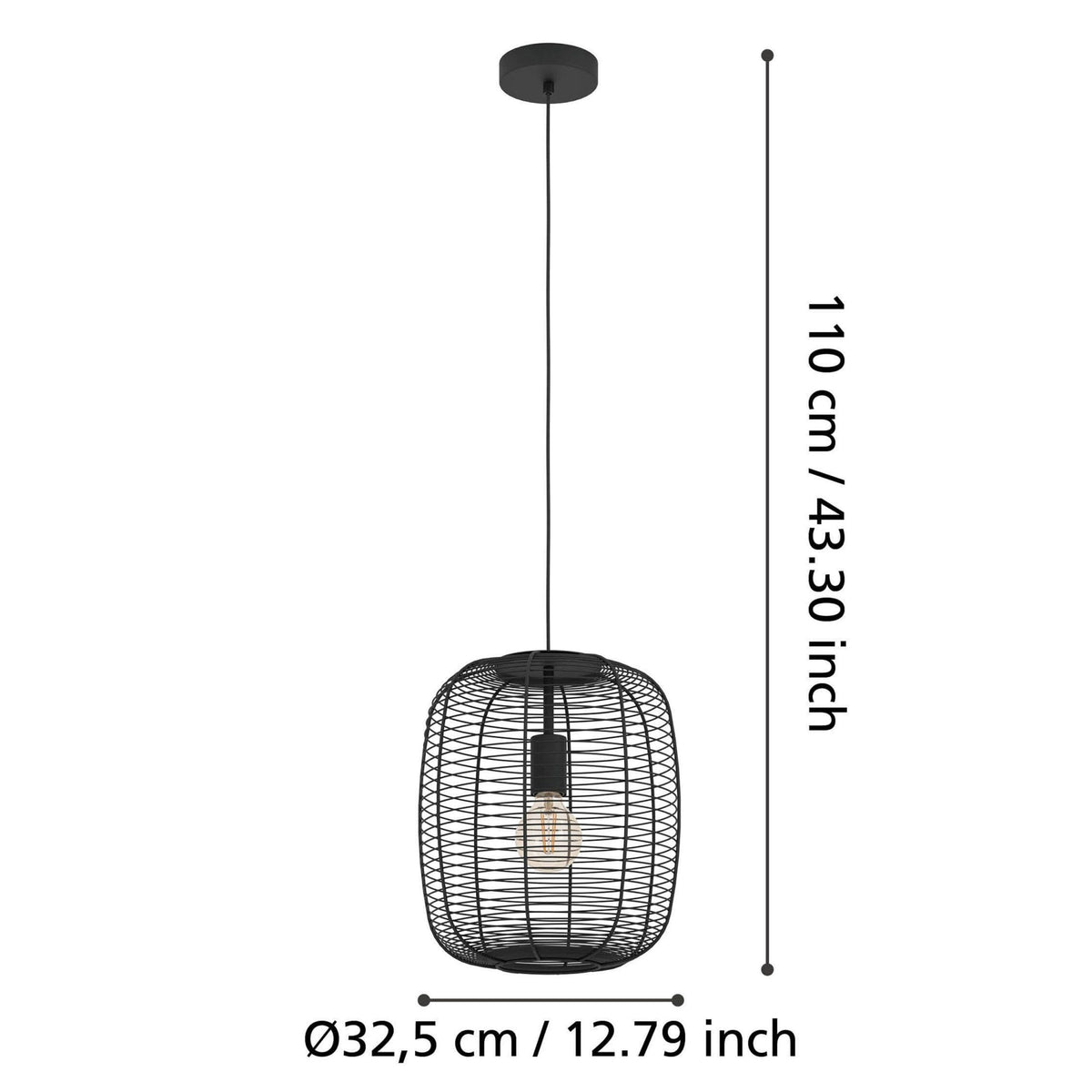 Rinroe Single Pendant with Black Wired-Caged Design Lampshade