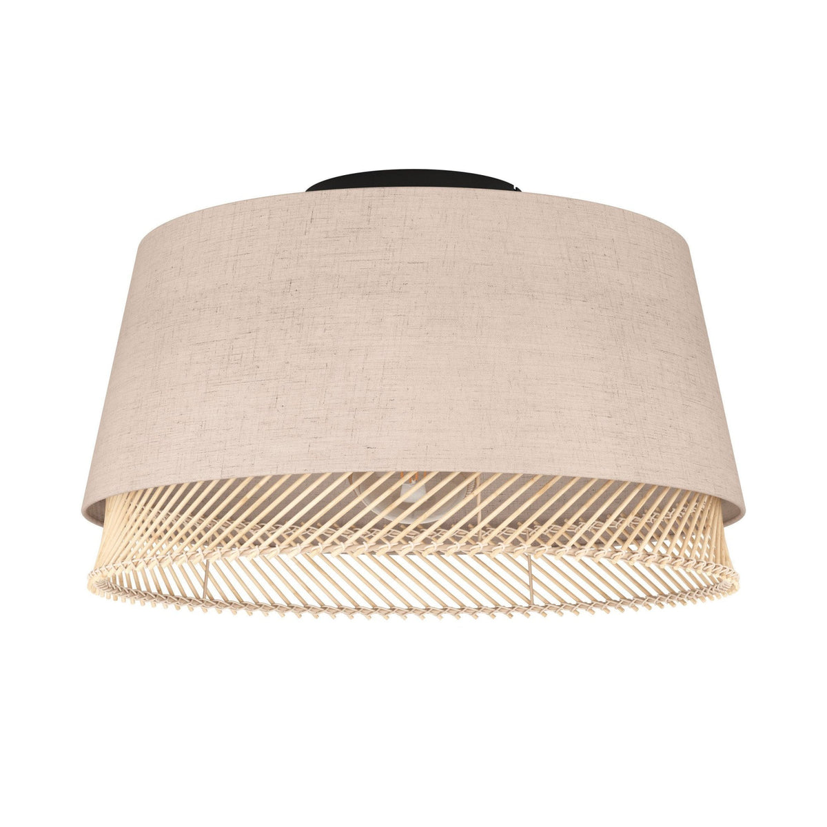 Tabley Ceiling Light with Two Layered Lampshades of Fabric and Bamboo
