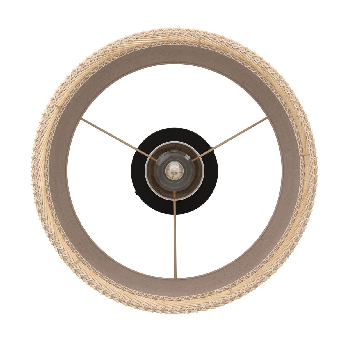 Tabley Ceiling Light with Two Layered Lampshades of Fabric and Bamboo