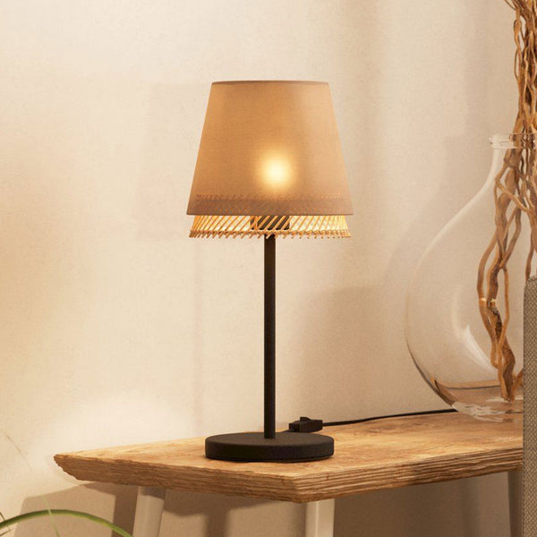 Tabley Table Lamp with Two Layered Lampshades of Fabric and Bamboo