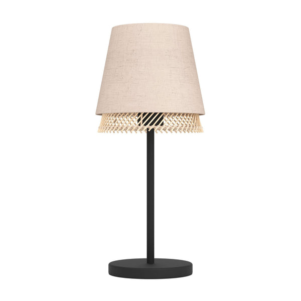 Tabley Table Lamp with Two Layered Lampshades of Fabric and Bamboo