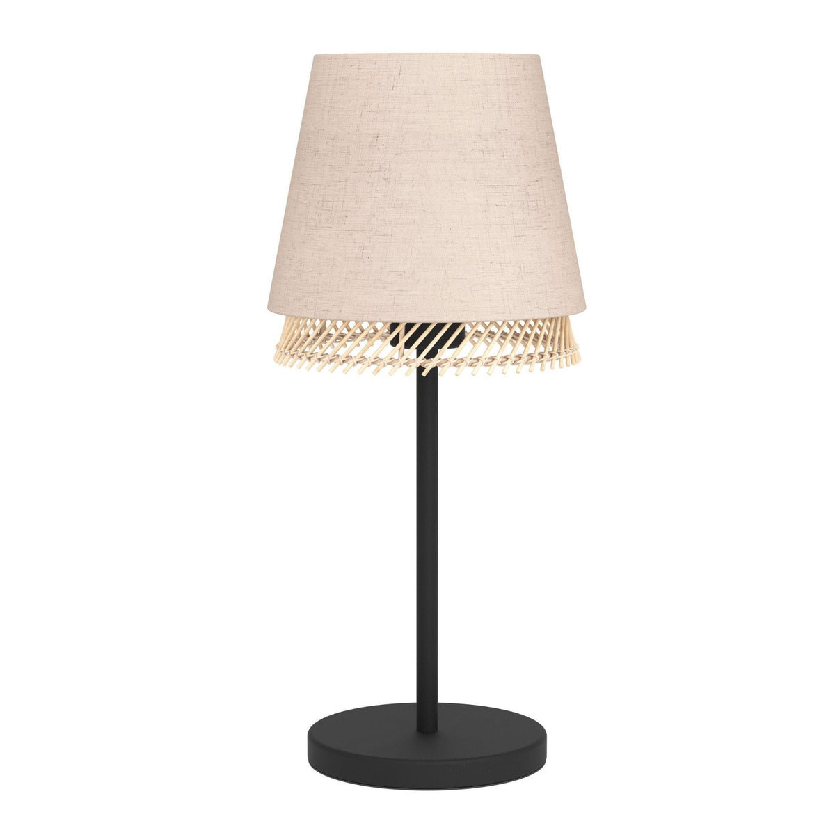 Tabley Table Lamp with Two Layered Lampshades of Fabric and Bamboo