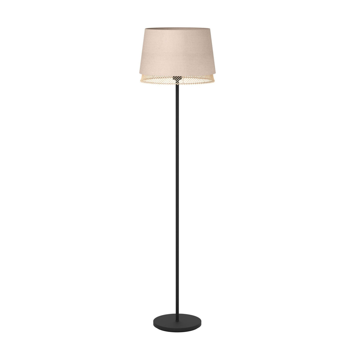Tabley Floor Lamp with Two Layered Lampshades of Fabric and Bamboo