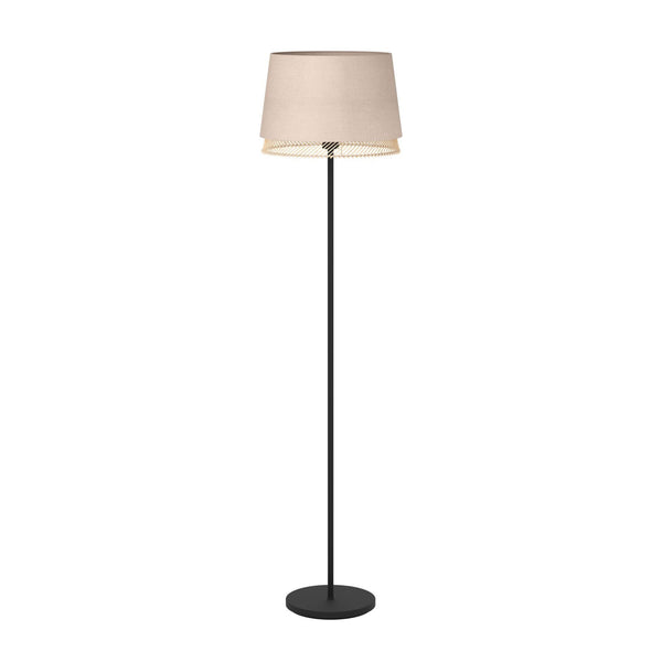 Tabley Floor Lamp with Two Layered Lampshades of Fabric and Bamboo