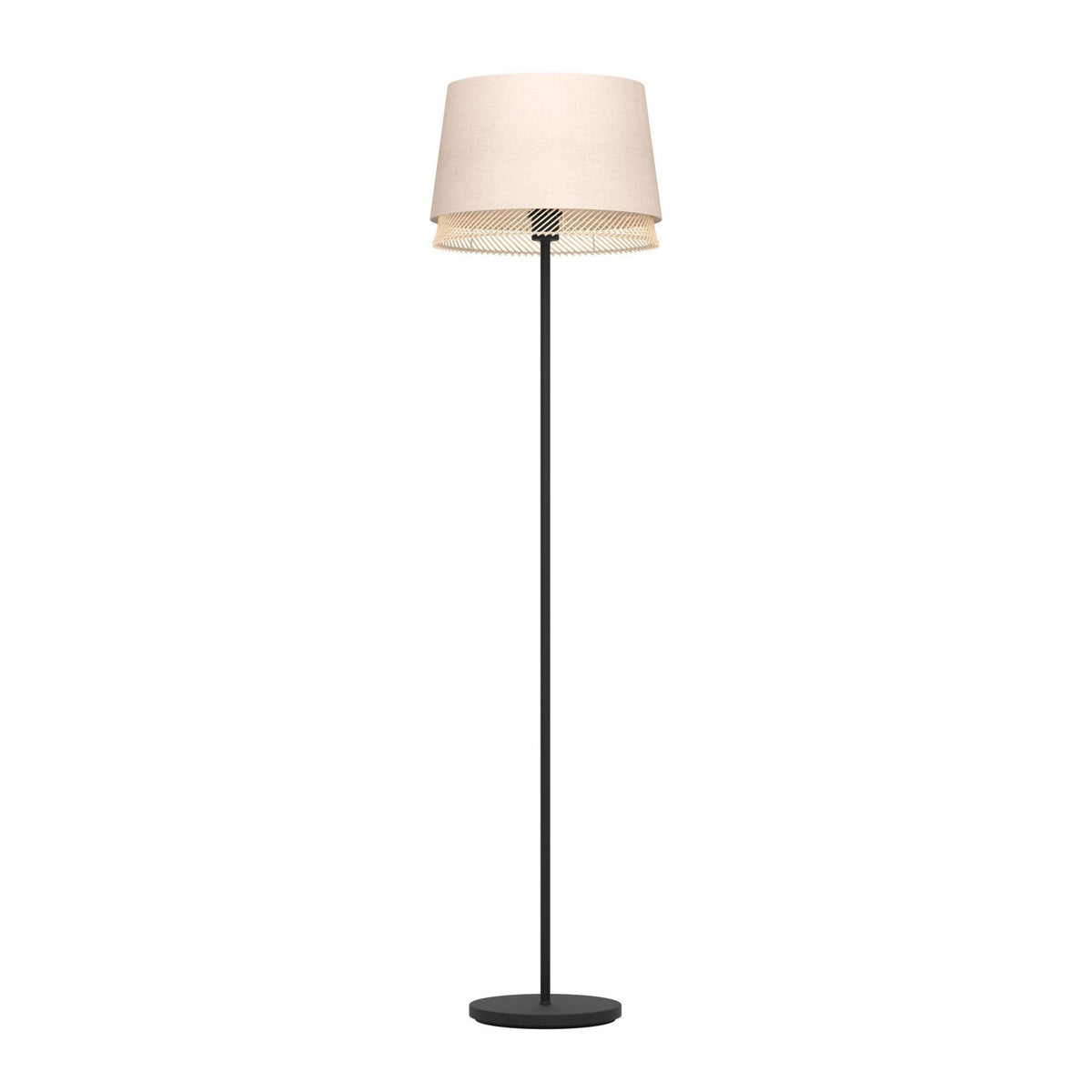 Tabley Floor Lamp with Two Layered Lampshades of Fabric and Bamboo