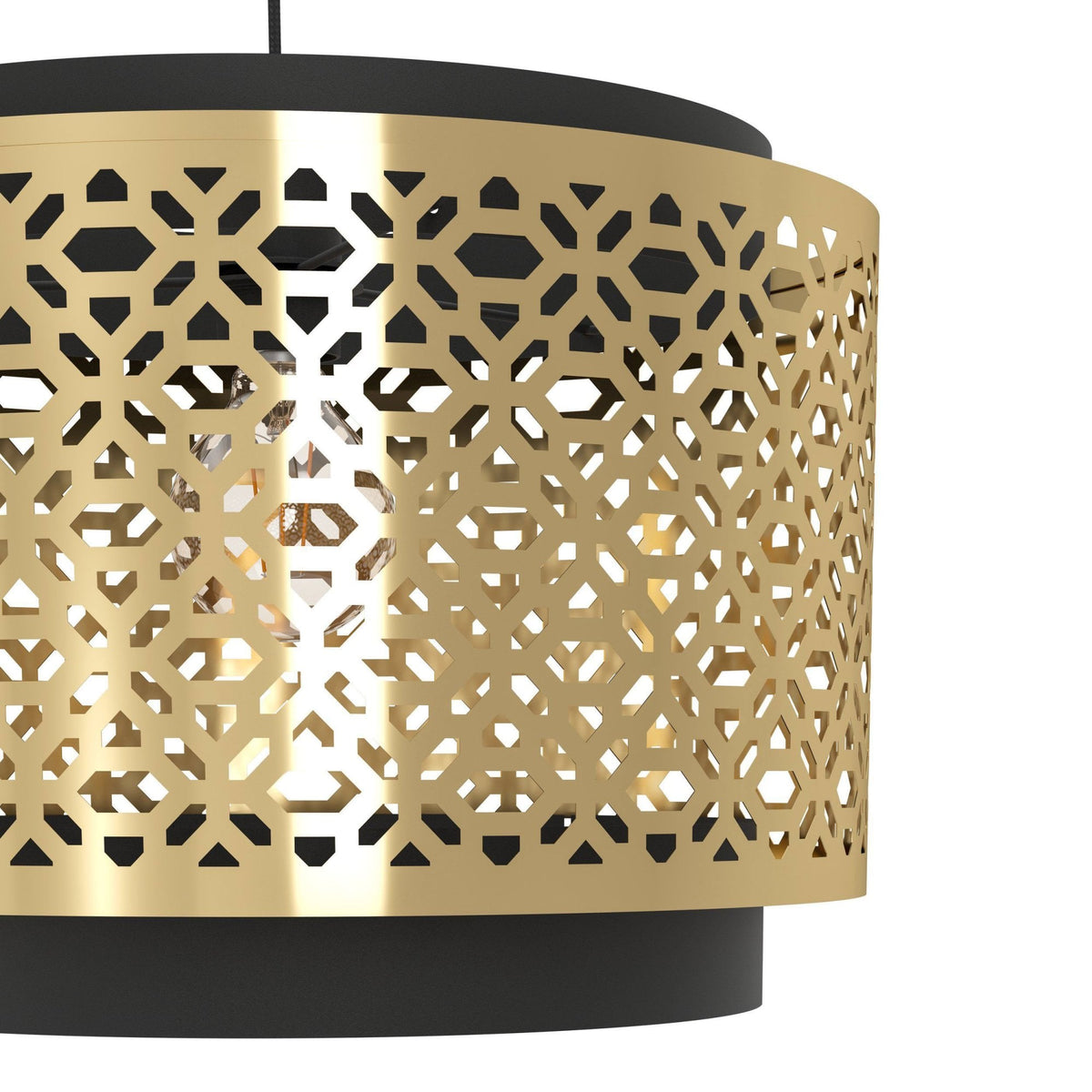Sandbach Pendant with a Black Steel Canopy and a Round Brass Lampshade