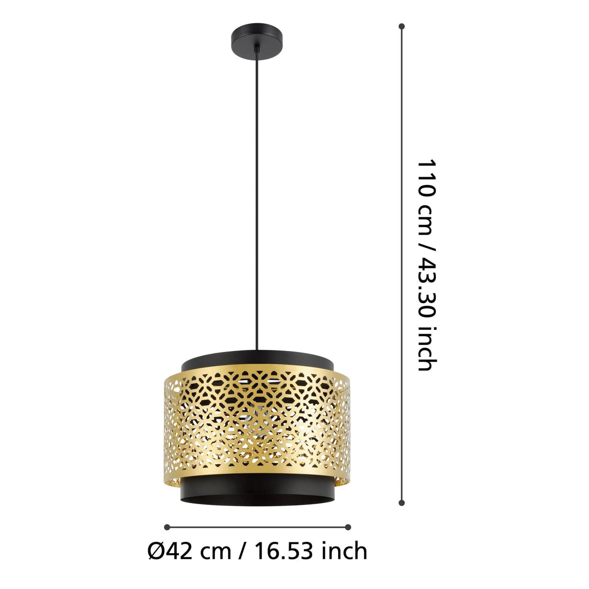 Sandbach Pendant with a Black Steel Canopy and a Round Brass Lampshade