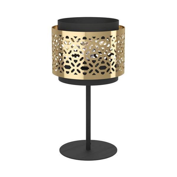 Sandbach Table Lamp with a Black Steel Base and a Round Brass Lampshade