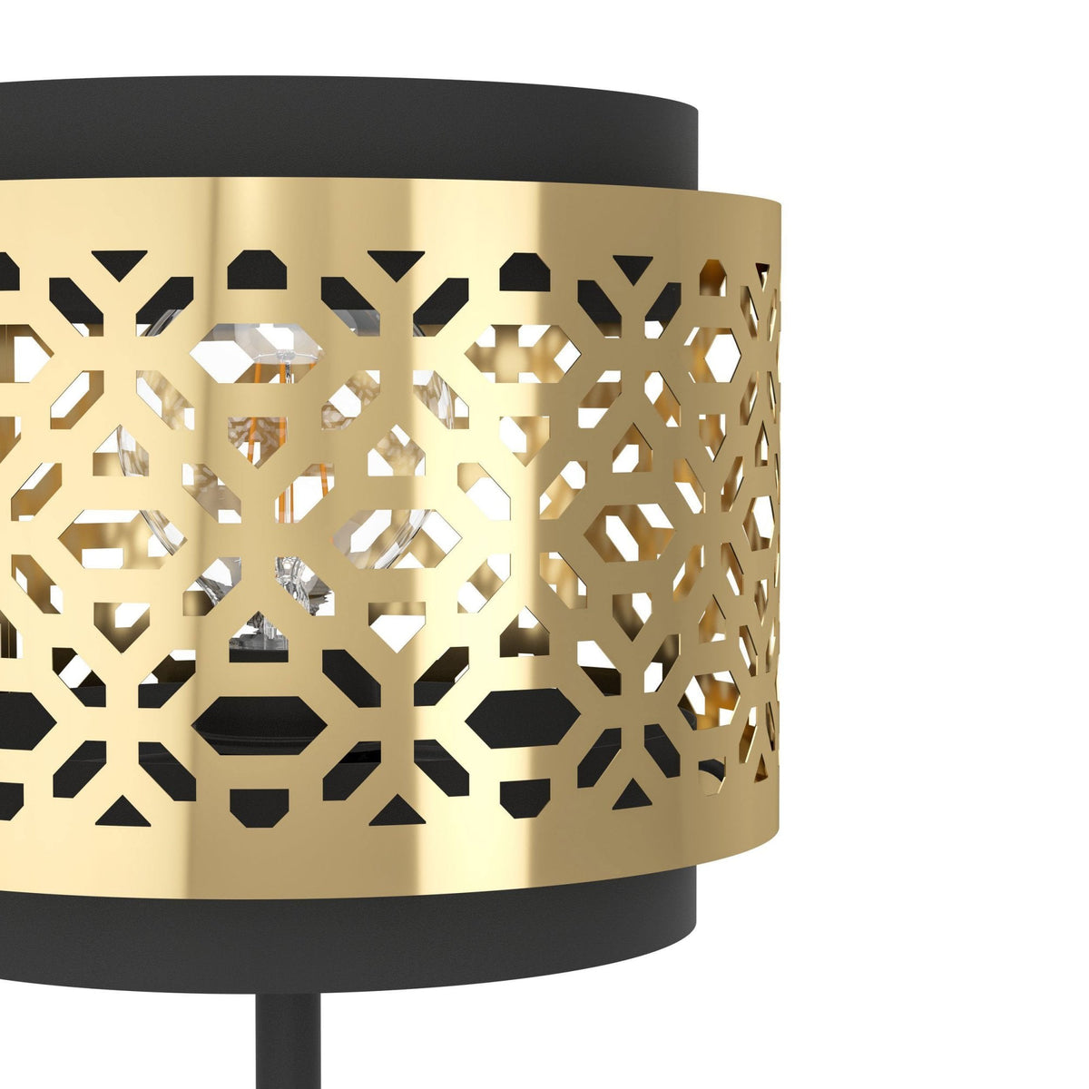Sandbach Table Lamp with a Black Steel Base and a Round Brass Lampshade