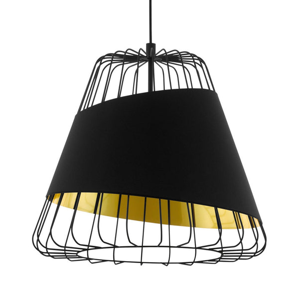 Austell 360mm Single Pendant with Black Band of Fabric with a Gold Inner Finish