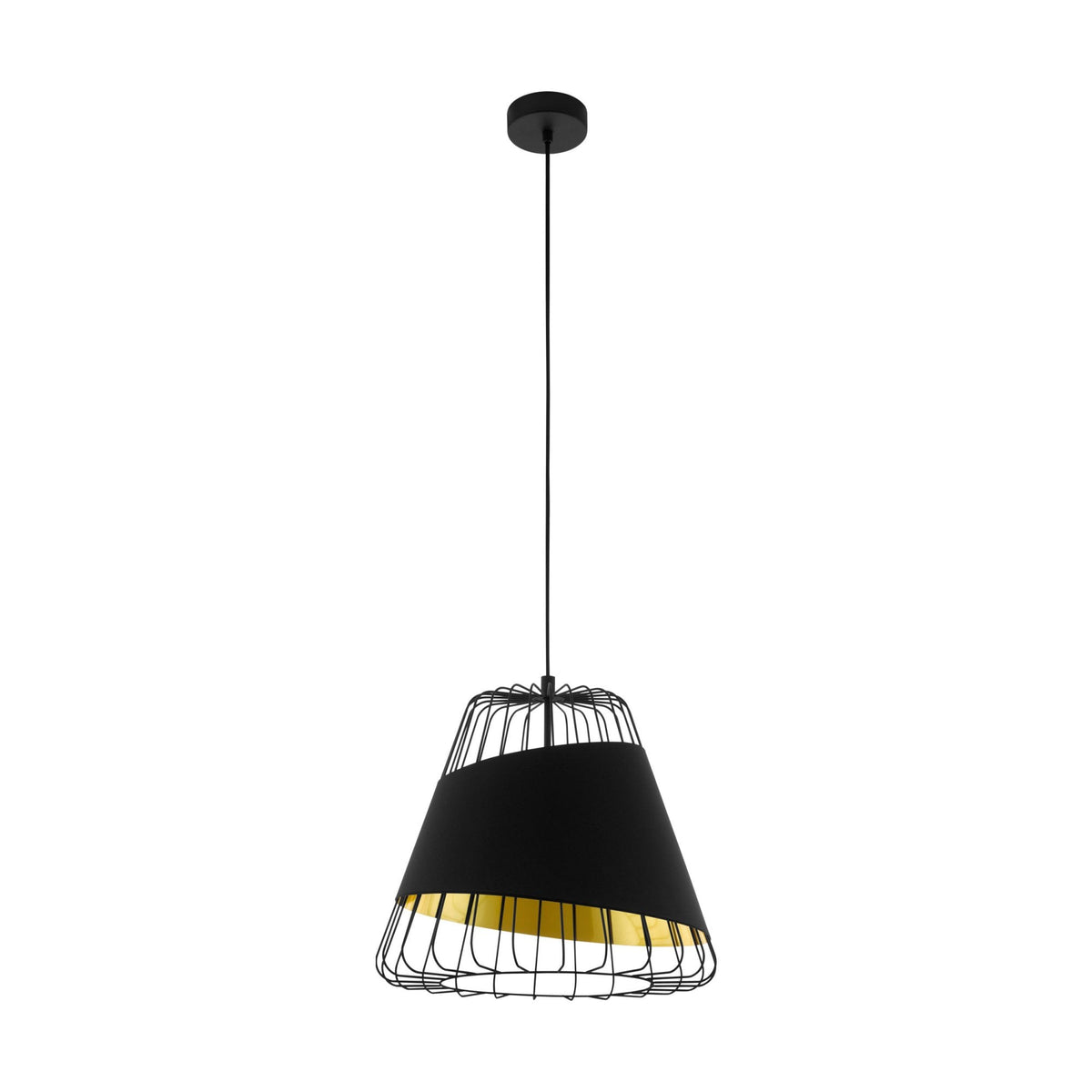 Austell 360mm Single Pendant with Black Band of Fabric with a Gold Inner Finish