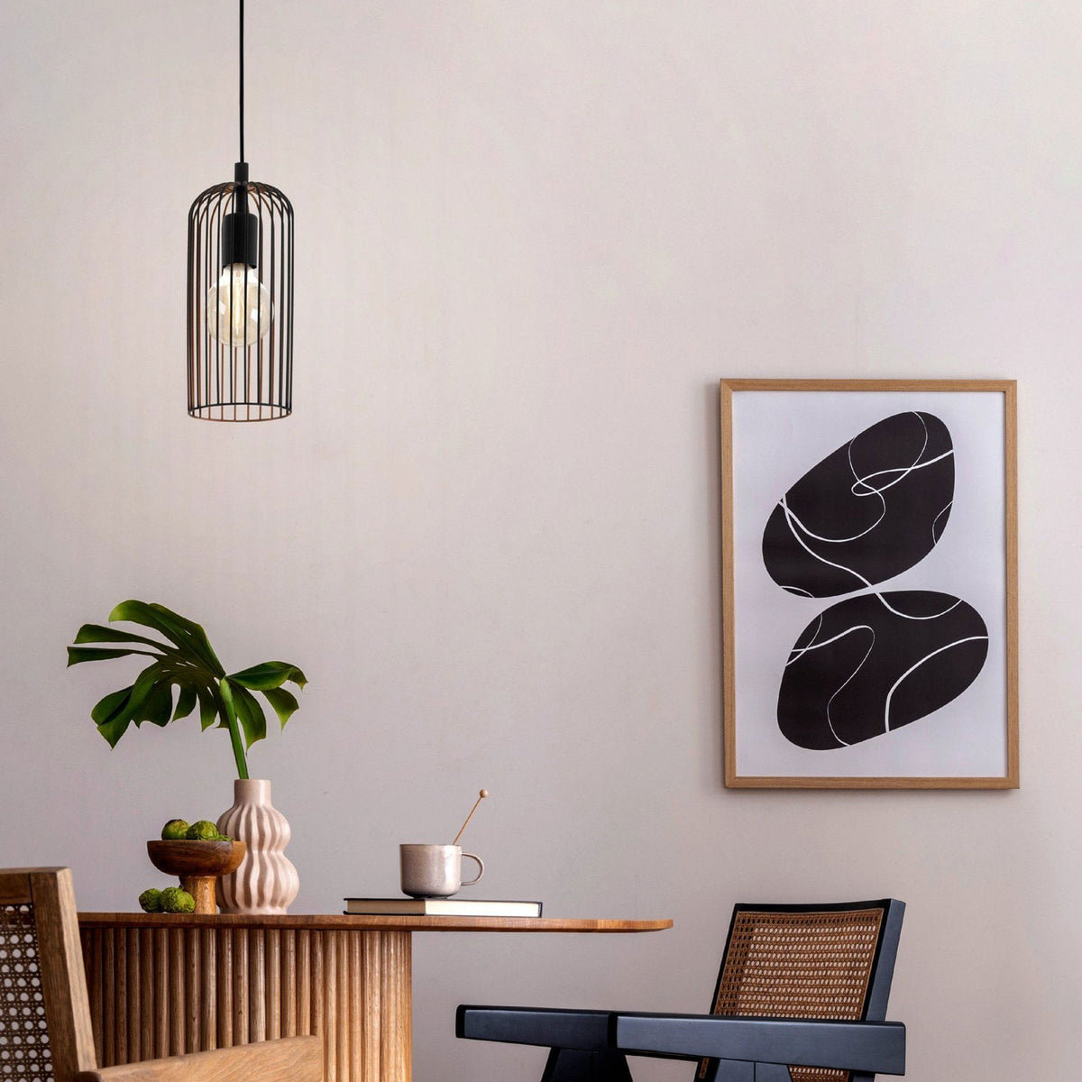 Roccamena Single Drop Wire Pendant in Black