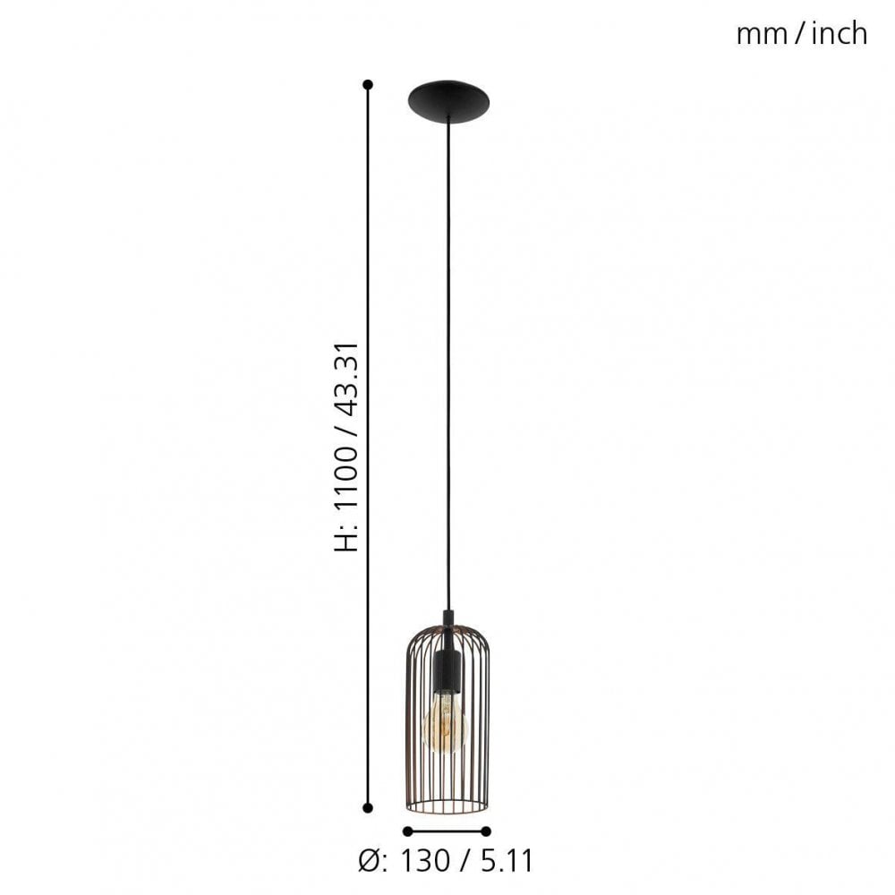 Roccamena Single Drop Wire Pendant in Black