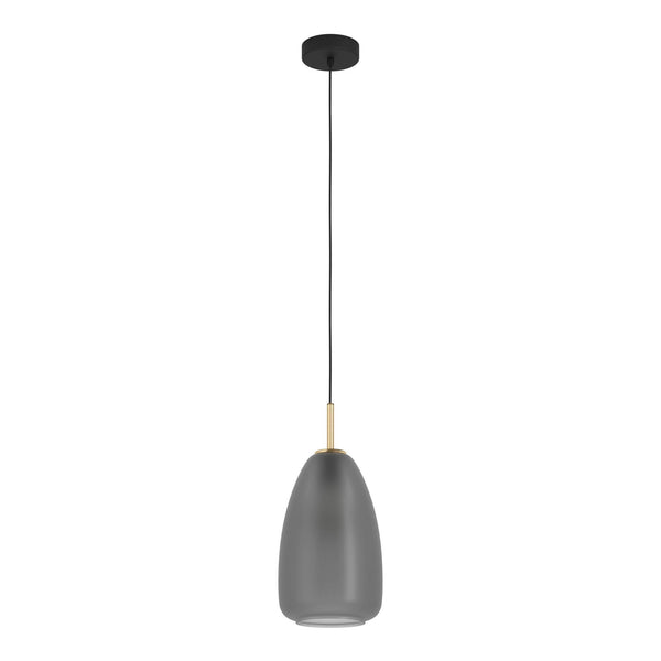Alobrase 200mm Pendant Light in Black & Brushed Brass with Matt Grey Glass Shade