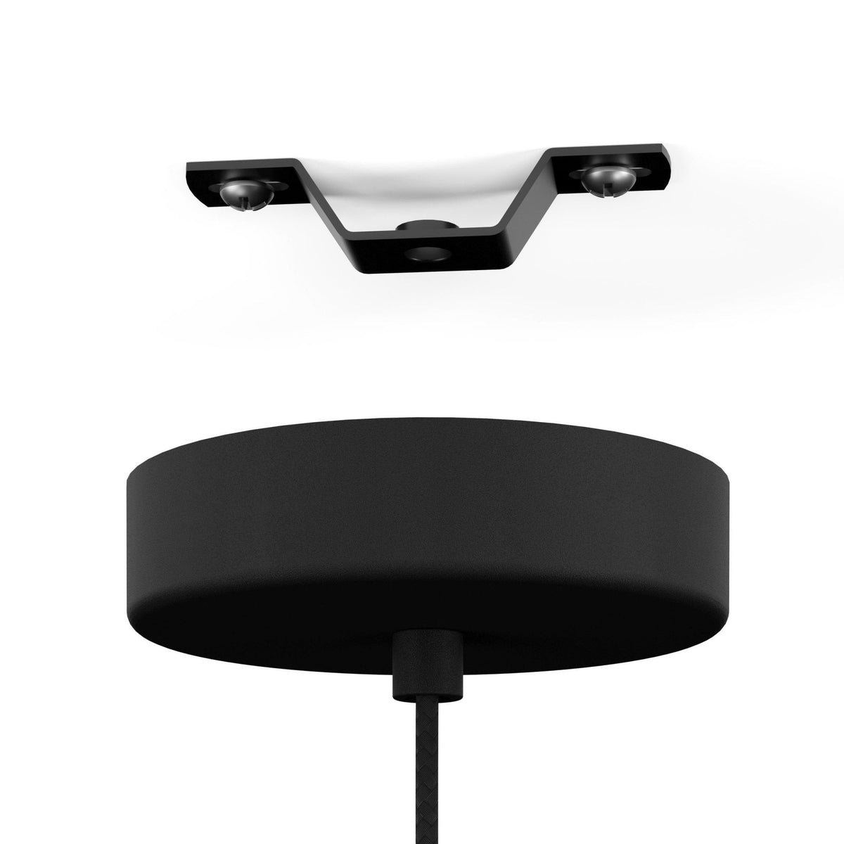 Alobrase 200mm Pendant Light in Black & Brushed Brass with Matt Grey Glass Shade