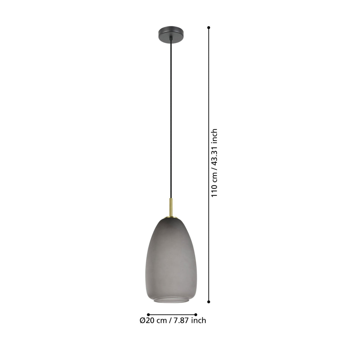 Alobrase 200mm Pendant Light in Black & Brushed Brass with Matt Grey Glass Shade