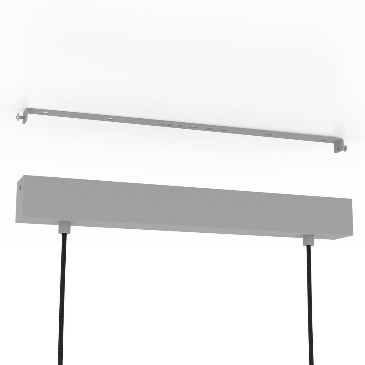 Mariel Triple Lamp Linear Pendant with Wooden Crossbar & Grey Fabric Shades