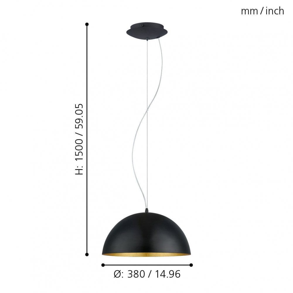 Gaetano 1 380mm Black and Gold Pendant Light