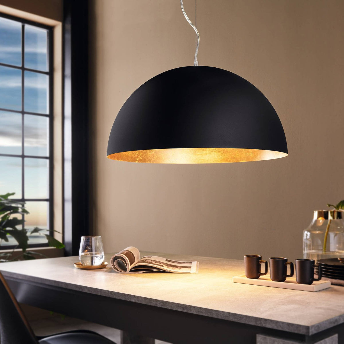 Gaetano 1 530mm Large Black and Gold Pendant Light