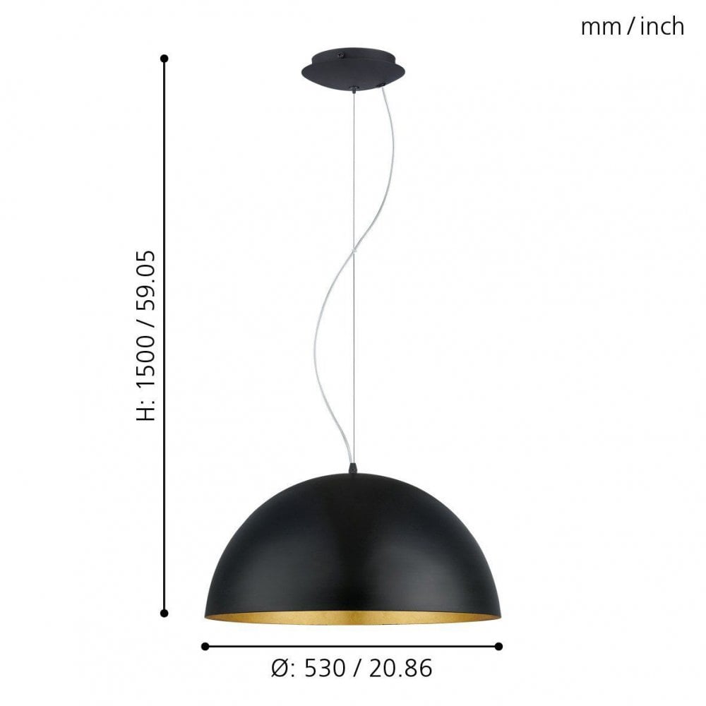 Gaetano 1 530mm Large Black and Gold Pendant Light