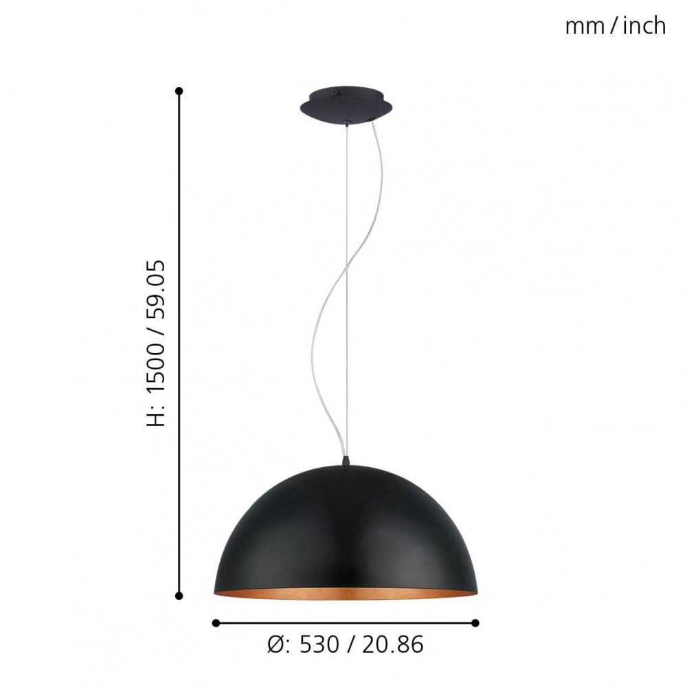 Gaetano 1 530mm Large Black and Copper Pendant Light