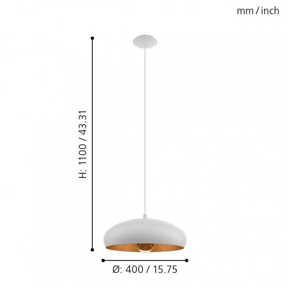 White and Copper Mogano 1 Pendant Light