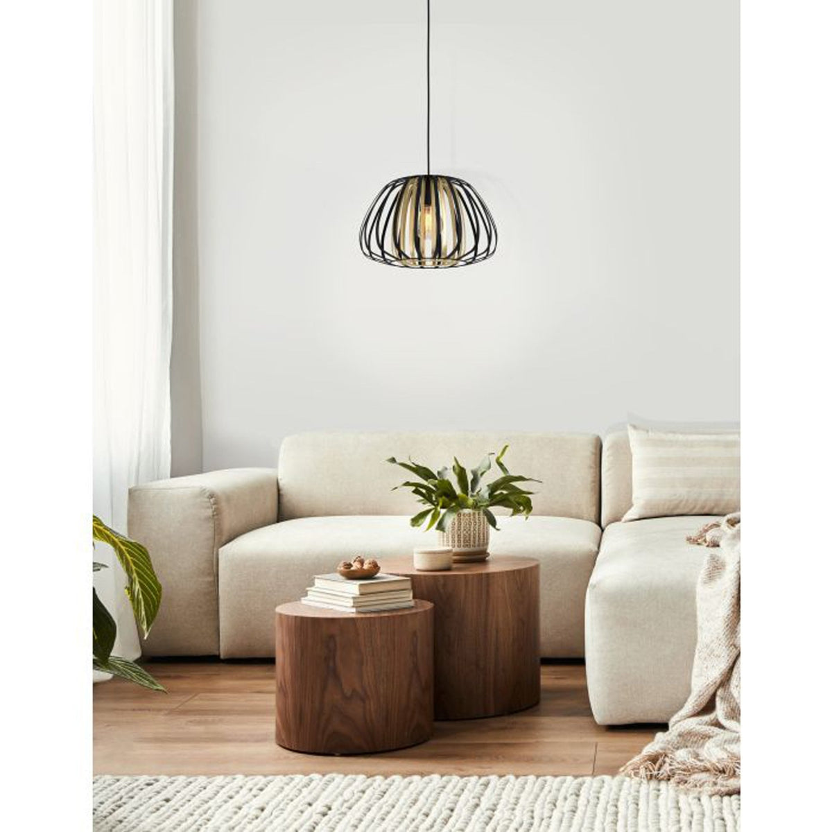 Encinitos 375mm Single Drop Pendant in Black and Brushed Brass