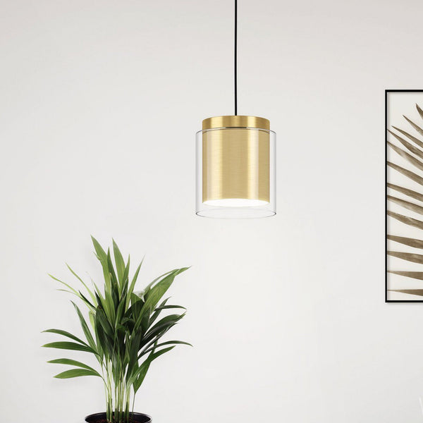 Lagunitas Single Drop Pendant in Brushed Brass with Outer Clear Glass Shade