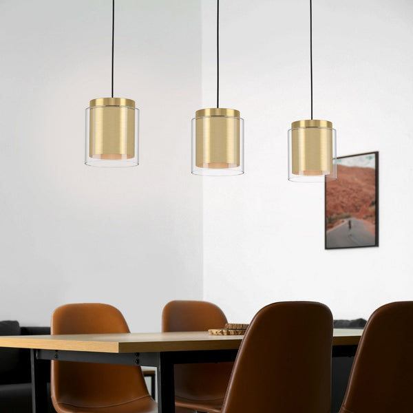 Lagunitas Triple Drop Linear Pendant in Brushed Brass with Outer Clear Glass Shades