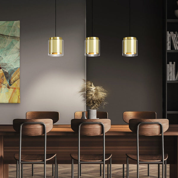 Lagunitas Triple Drop Linear Pendant in Brushed Brass with Outer Clear Glass Shades