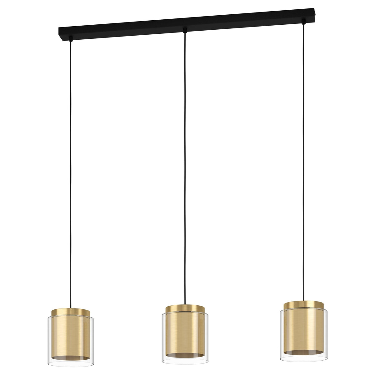 Lagunitas Triple Drop Linear Pendant in Brushed Brass with Outer Clear Glass Shades