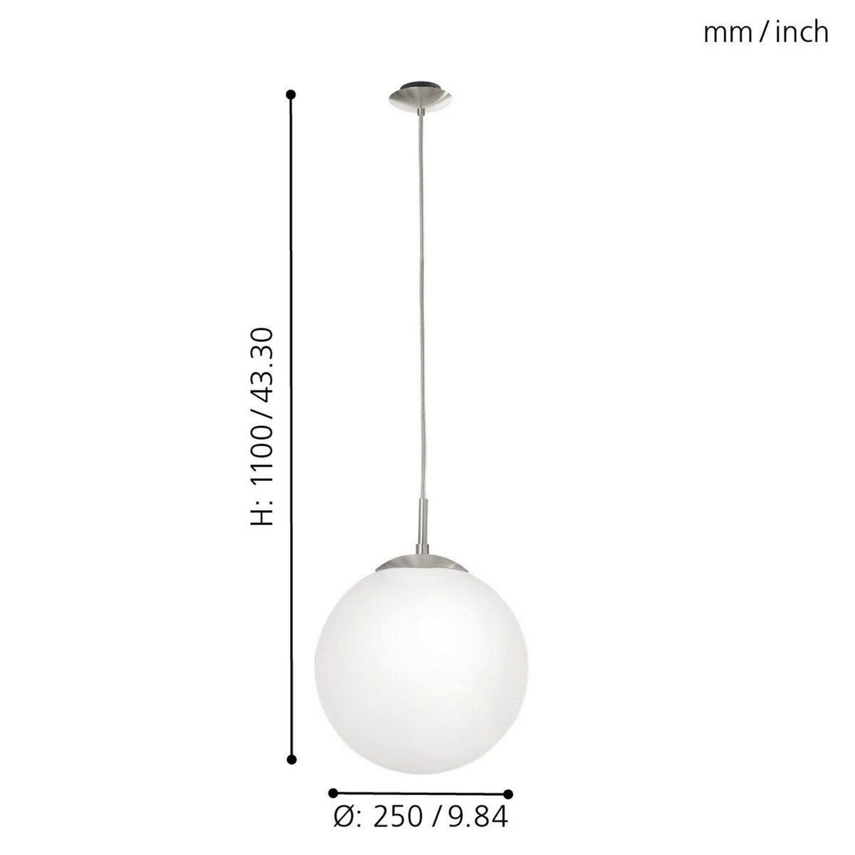 Rondo Medium Opal White Glass Globe Pendant Light