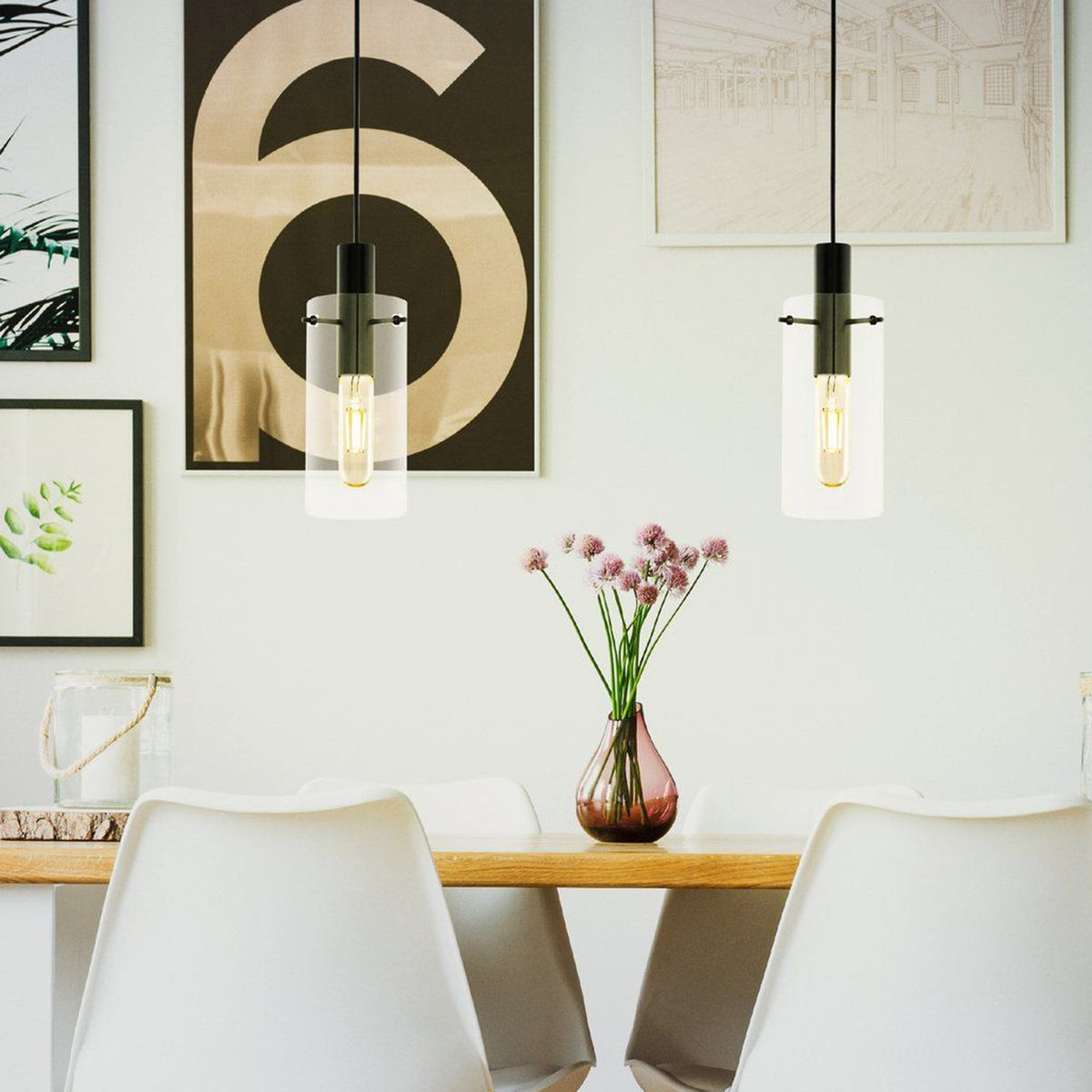 Montefino Single Pendant in Black with Clear Glass
