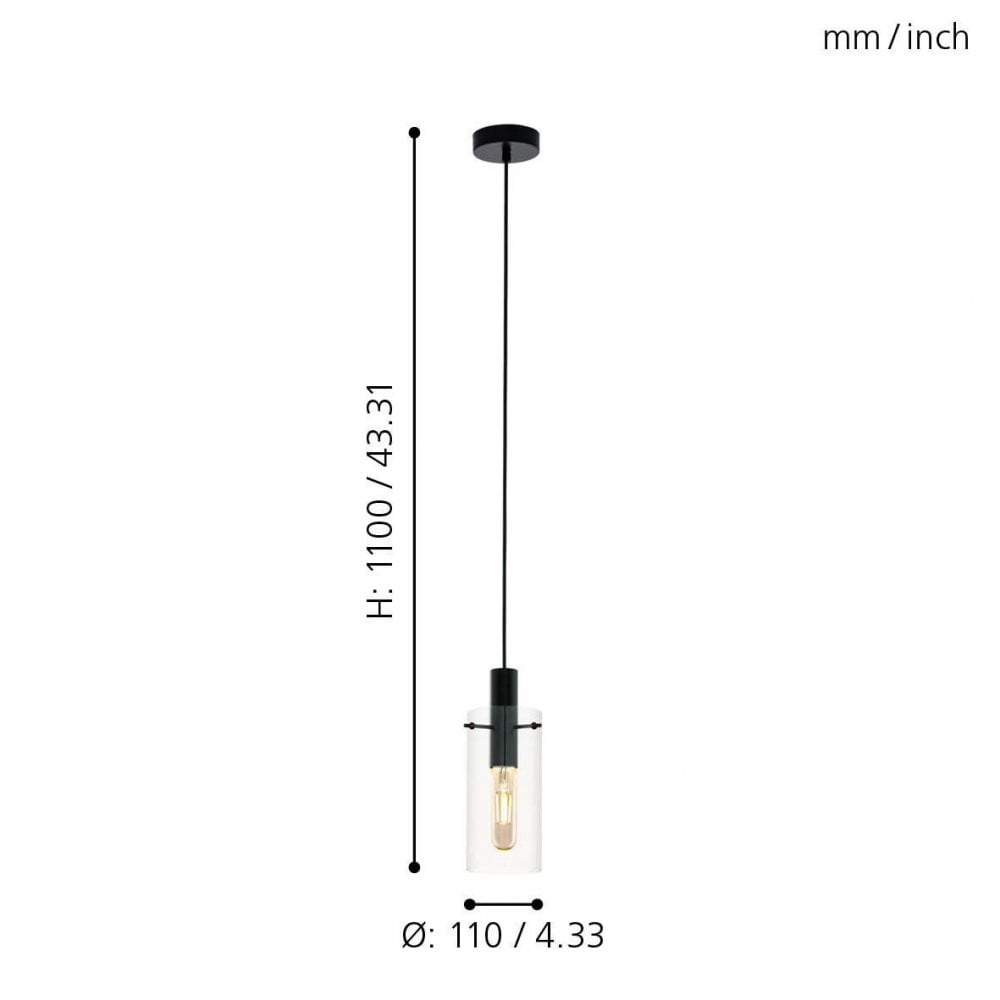 Montefino Single Pendant in Black with Clear Glass