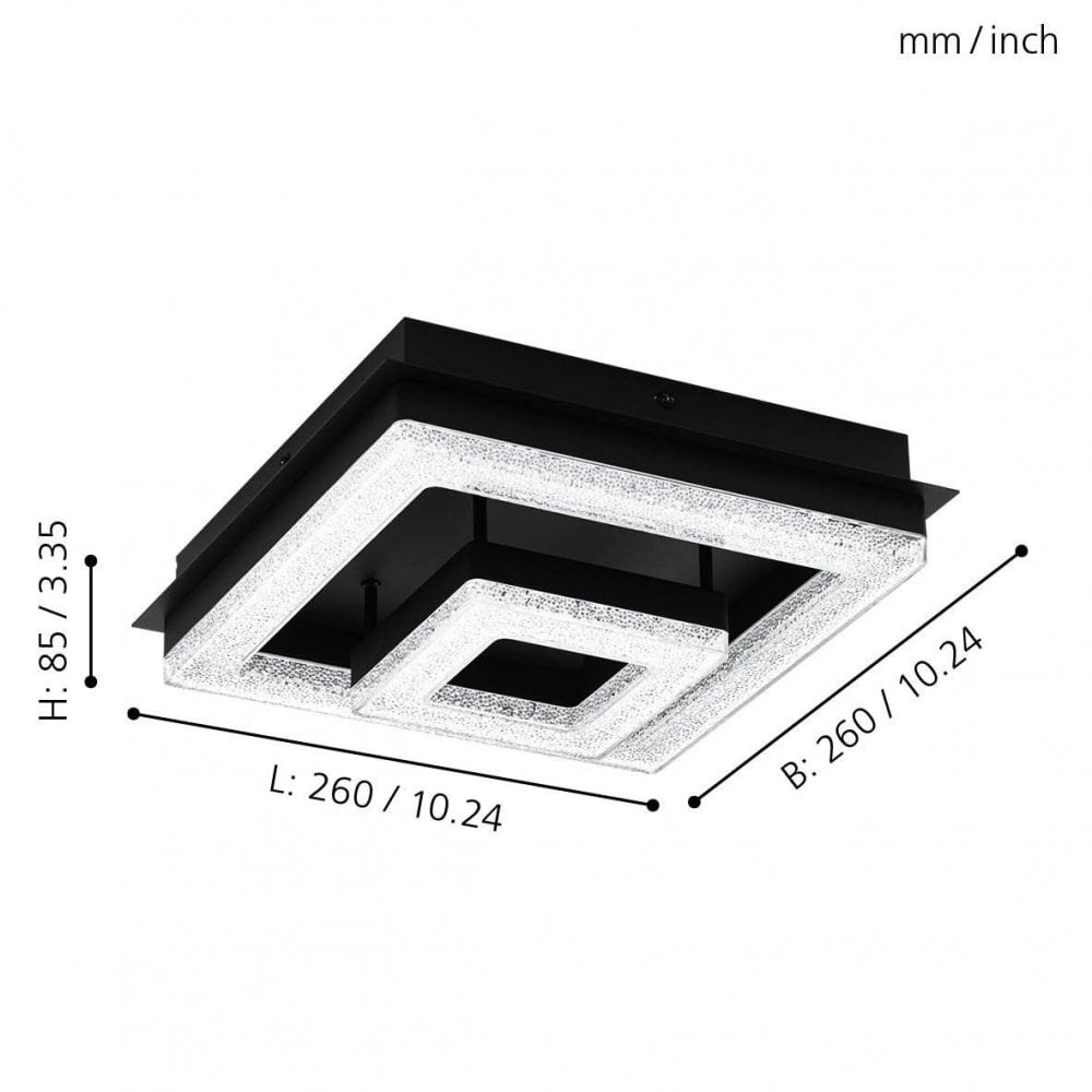 Fradelo Double Square LED Black & Crystal Ceiling or Wall Light