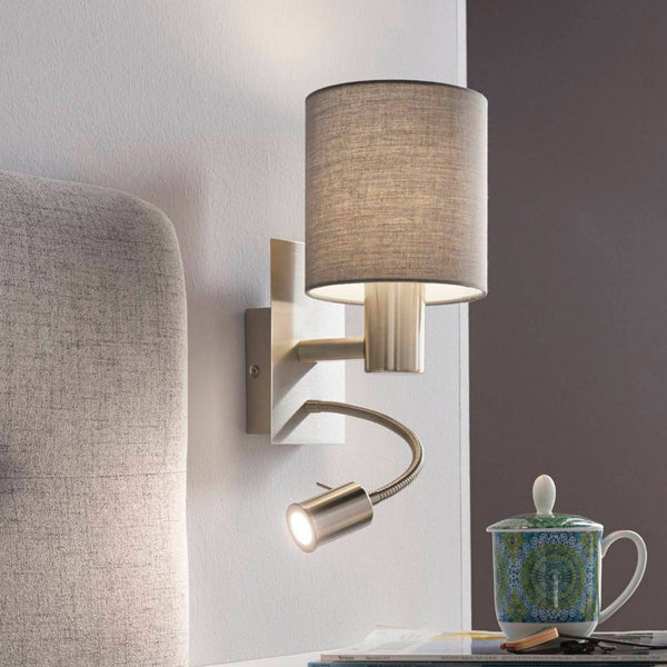 Pasteri Wall Light with Grey Shade and LED Reader
