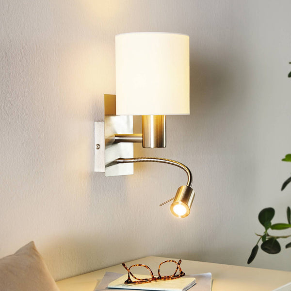 Pasteri Wall Light with White Shade and LED Reader